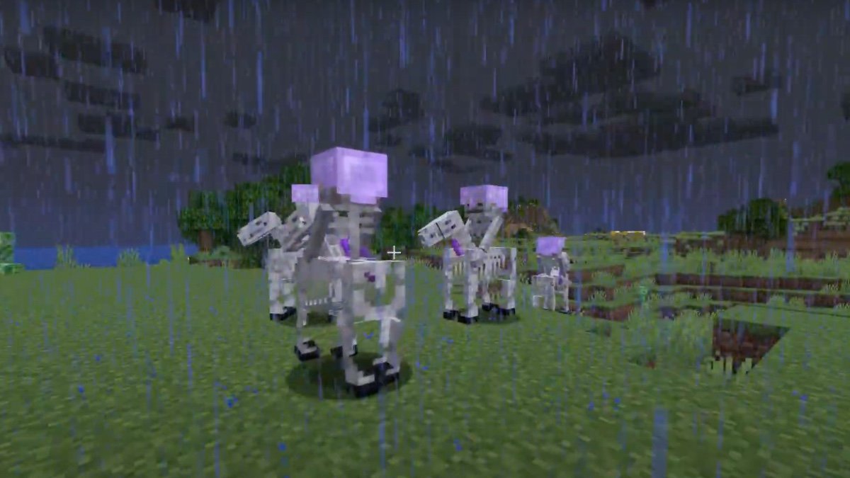 Grupa szkieletowych koni w Minecraft.