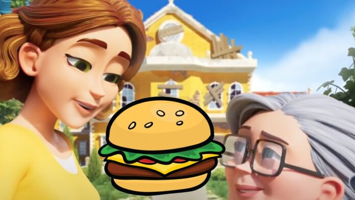 Oma und Maddie mit einem Burger in der Fusionsvilla