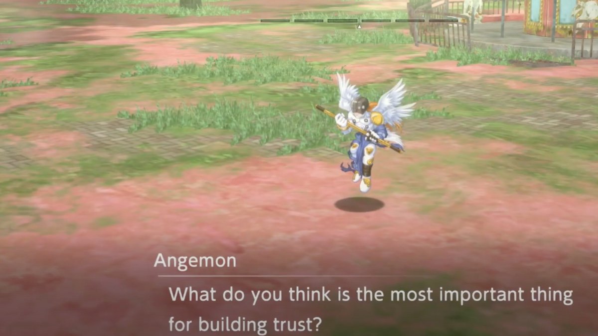 Falando com Angemon em Digimon Survive.