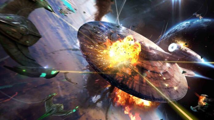 a ship being attacked in star trek fleet command