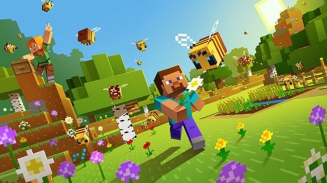 eine Biene und Steve aus Minecraft