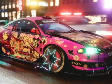 Comic-Inspired Art Car speeding through the city
