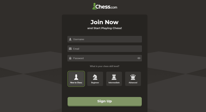 chess.com sign up page