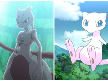 Mewtwo and Mew from Pokemon.