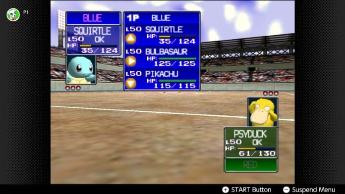 Squirtle vs Psyduck in Pokemon Stadium.