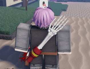 the image shows the skeletal remains of dans arm adorned to the back of a player
