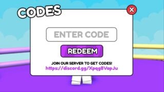 screenshot of the ugc math race code redemption window, there is a box with the word 'codes' at the top and a text box that reads 'enter code' and a purple redeem button underneath as well as a link that takes you to the discord server